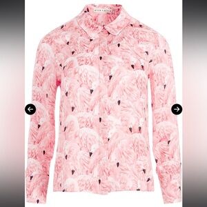 Alice + Olivia Willa Nathan Flamingo Print Placket Top